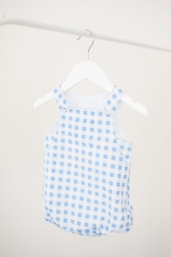 boys blue gingham overall, baby boy blue gingham overall, boys overalls, bunnie lou